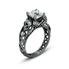 Diamond Skull Ring Silver Gothic Skull Engagement Ring For Women
