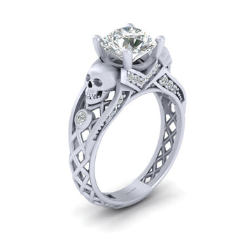 Diamond Skull Engagement Ring Silver Skull Ring Mesh Gothic