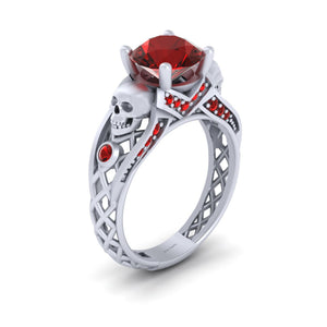 Garnet Skull Engagement Ring Mesh Gothic Skull Ring Womens