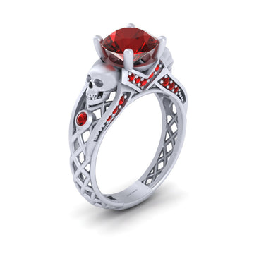 Garnet Skull Engagement Ring Mesh Gothic Skull Ring Womens