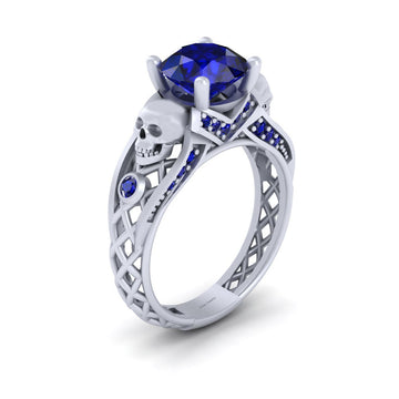 2.25tcw Sapphire Skull Engagement Ring Mesh Gothic Ring Silver