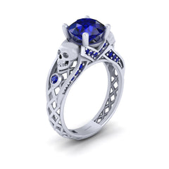2.25tcw Sapphire Skull Engagement Ring Mesh Gothic Ring Silver