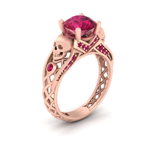 Ruby Gothic Skull Ring Mesh Skull Engagement Ring Solid Rose Gold