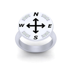 Sterling Silver Compass Ring Diamond Compass Direction Ring