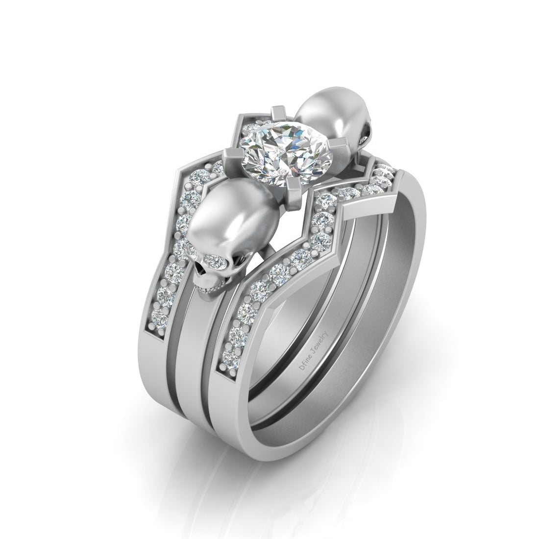 DIAMOND SKULL ENGAGEMENT RING SET