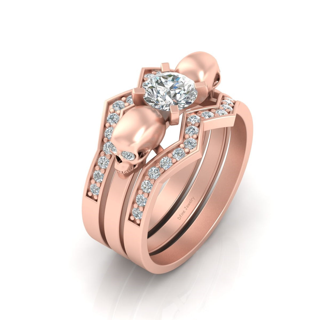 DIAMOND SKULL ENGAGEMENT RING SET