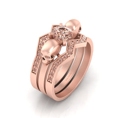 Rose Gold Skull Ring Set 0.95TCW Morganite Skull Engagement Rings