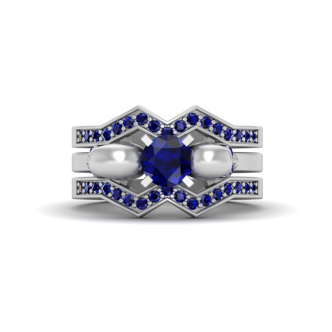 SAPPHIRE SKULL WEDDING RING SET