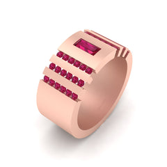 Baguette and Round Cut Ruby Engagement Band For Her Solid Rose Gold