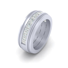 Channel Set Princess Diamond Wedding Band In Solid White Gold