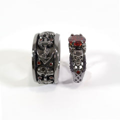 Skull Promise Rings For Couple Red Garnet Matching Skull Rings