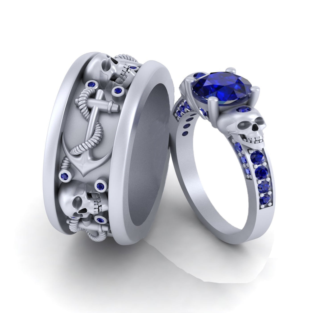 Sapphire Skull Wedding Rings