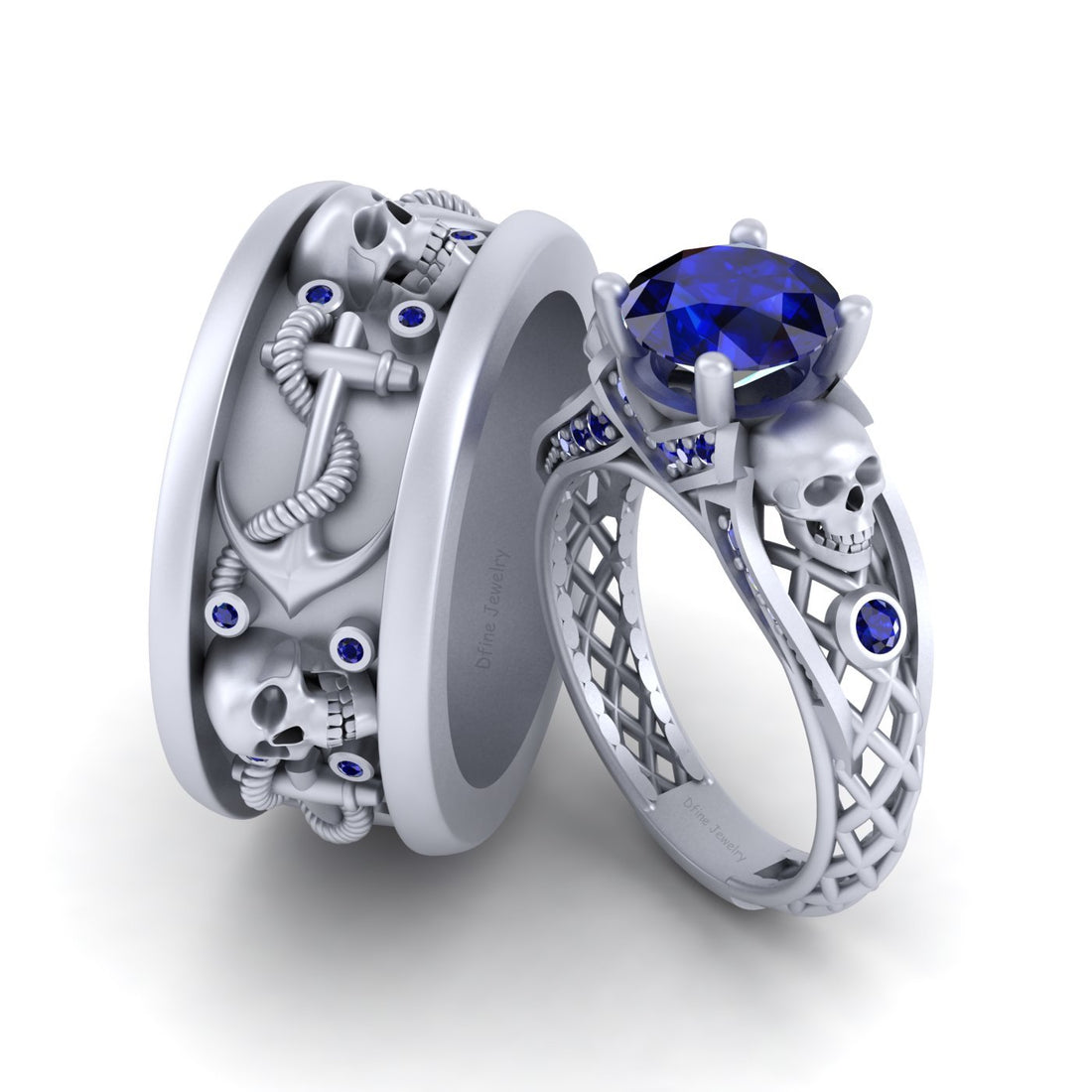 His and Her Skull Engagement Ring Set