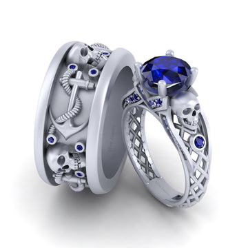 His and Her Skull Engagement Ring Set
