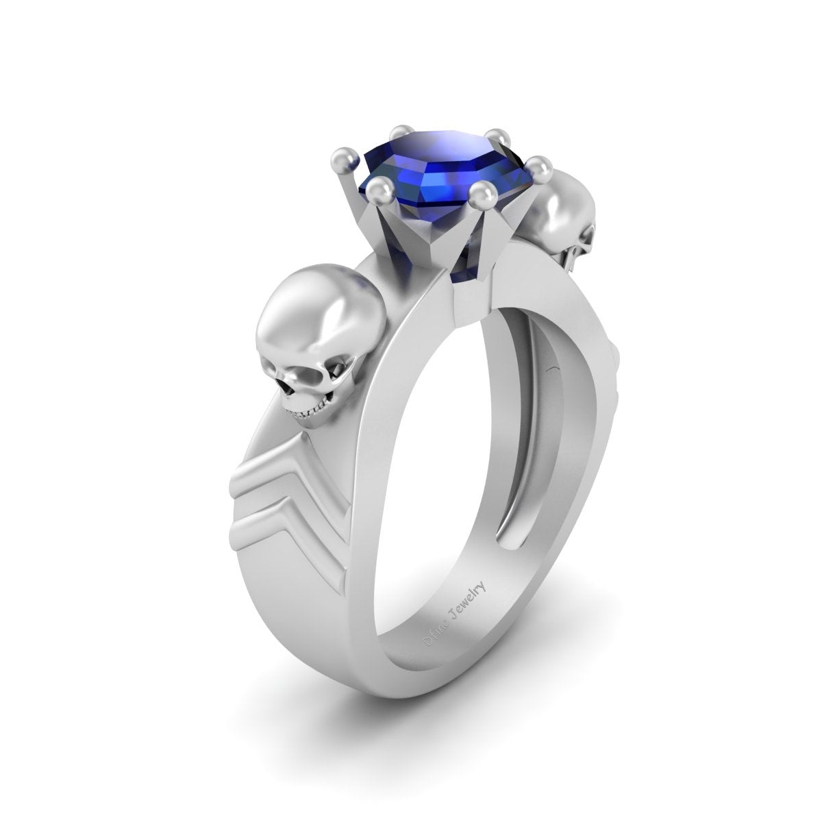 Octagon Sapphire Skull Wedding Ring