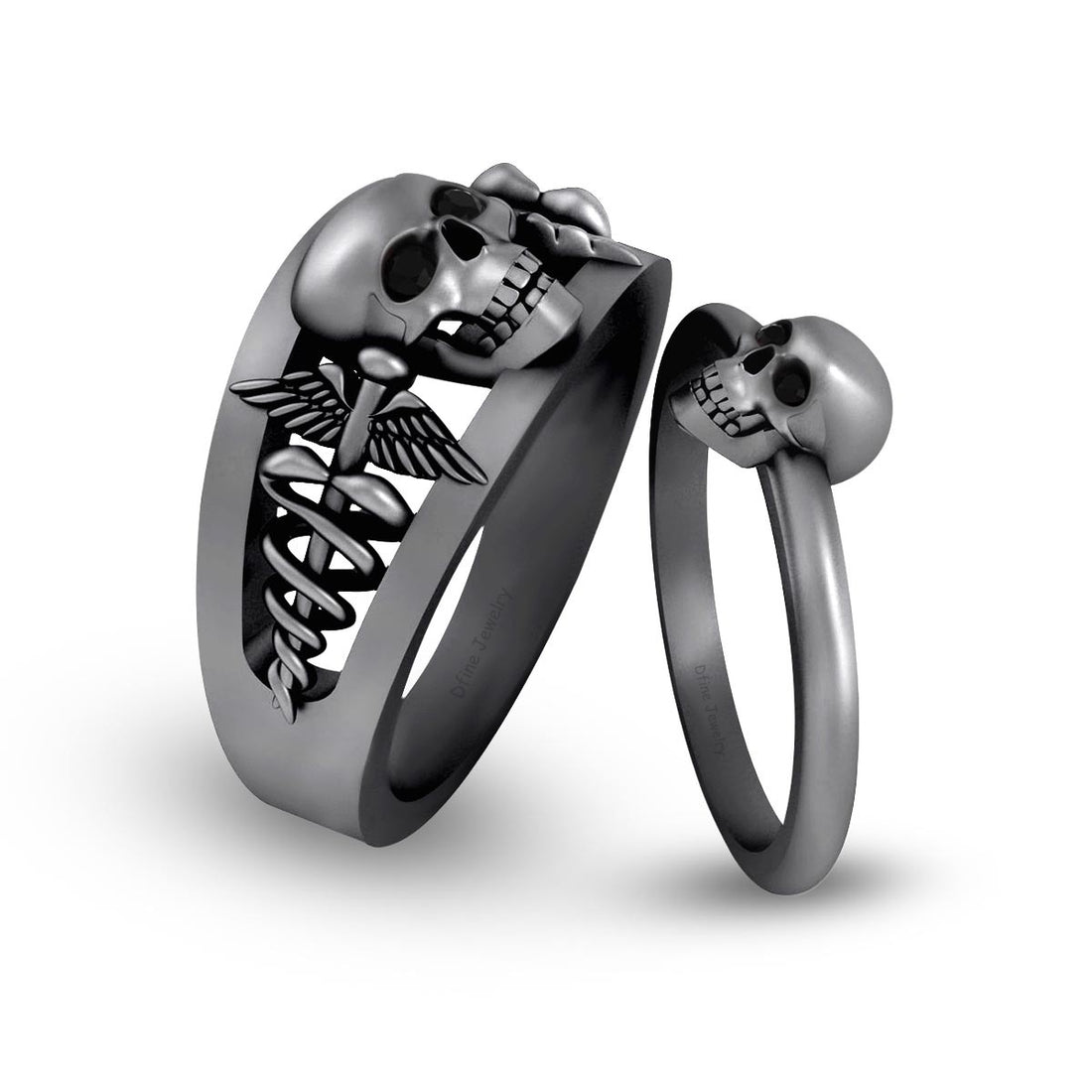Doctor Logo Skull Wedding Ring Set