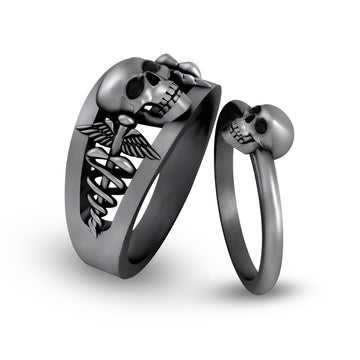 Doctor Logo Skull Wedding Ring Set