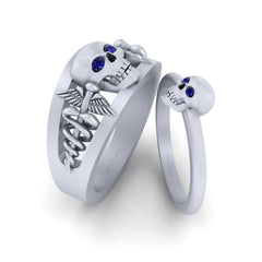 Doctor Logo and Skull Wedding Rings Silver Skull Ring Set Couple