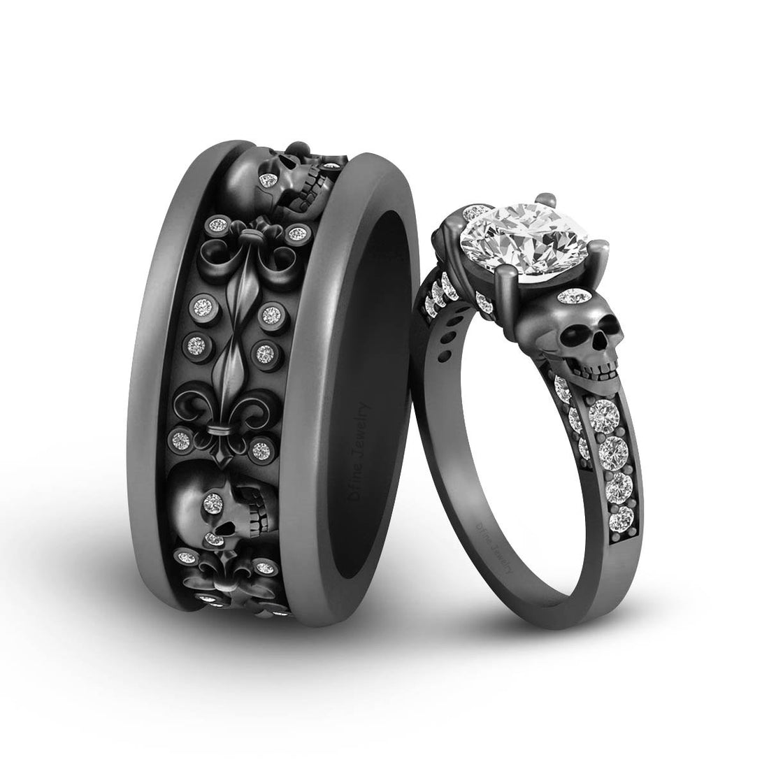DIAMOND SKULL WEDDING RINGS