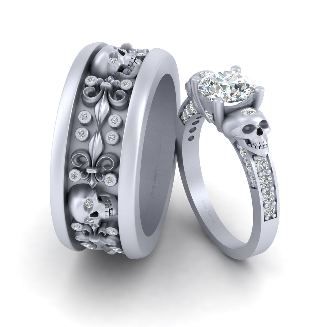 2.20TCW Diamond Skull Engagement Ring Set Moissanite Skull Wedding Ring Set