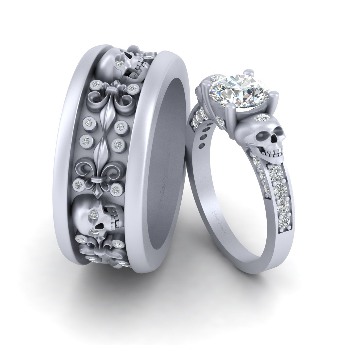 2.20TCW Diamond Skull Engagement Ring Set Moissanite Skull Wedding Ring Set