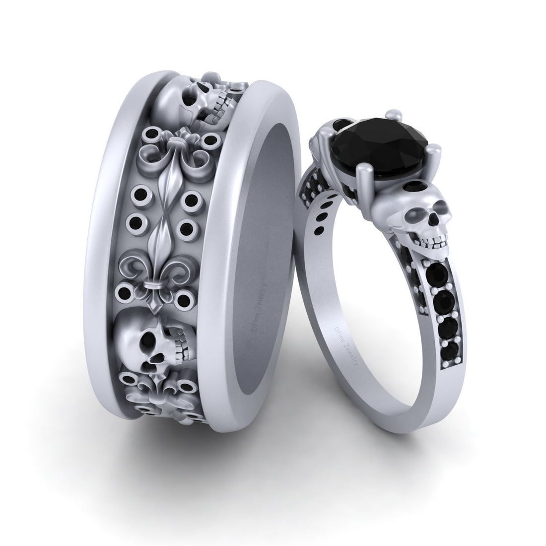 HIS AND HER SKULL WEDDING RING SET