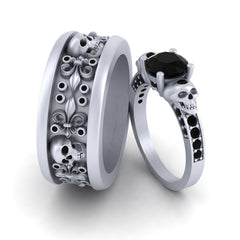His and Her Skull Wedding Ring Set Skull Couple Rings White Gold