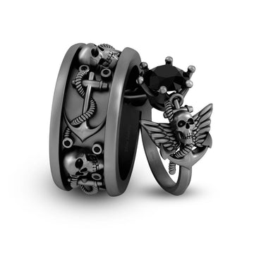 Black Onyx Skull Wedding Rings