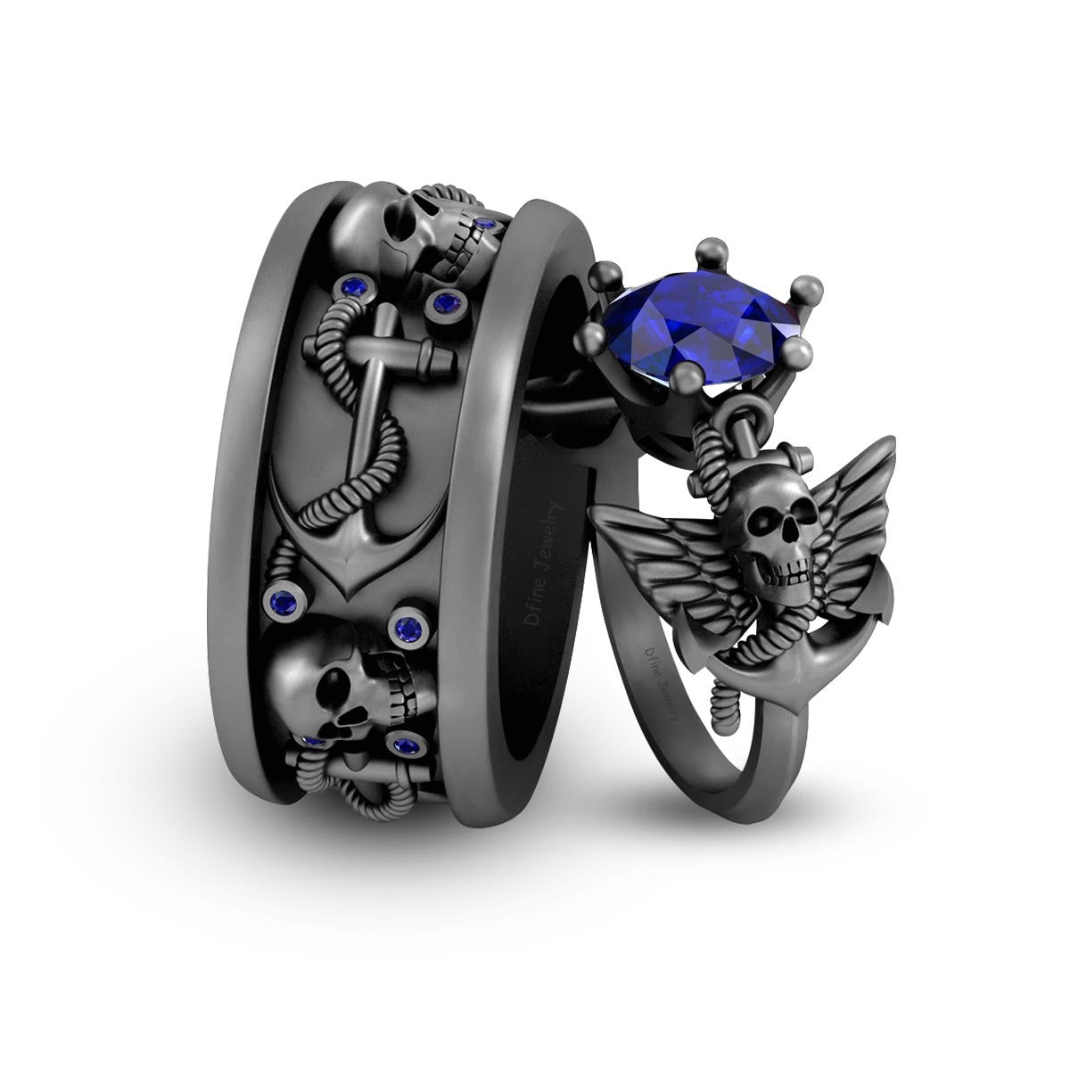 Anchor Wings Skull Couple Rings