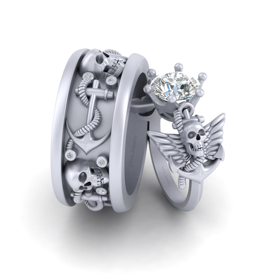 2.40TCW Diamond Skull Wedding Ring Set