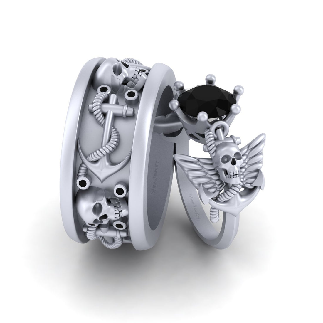 Anchor Skull Engagement Ring Set