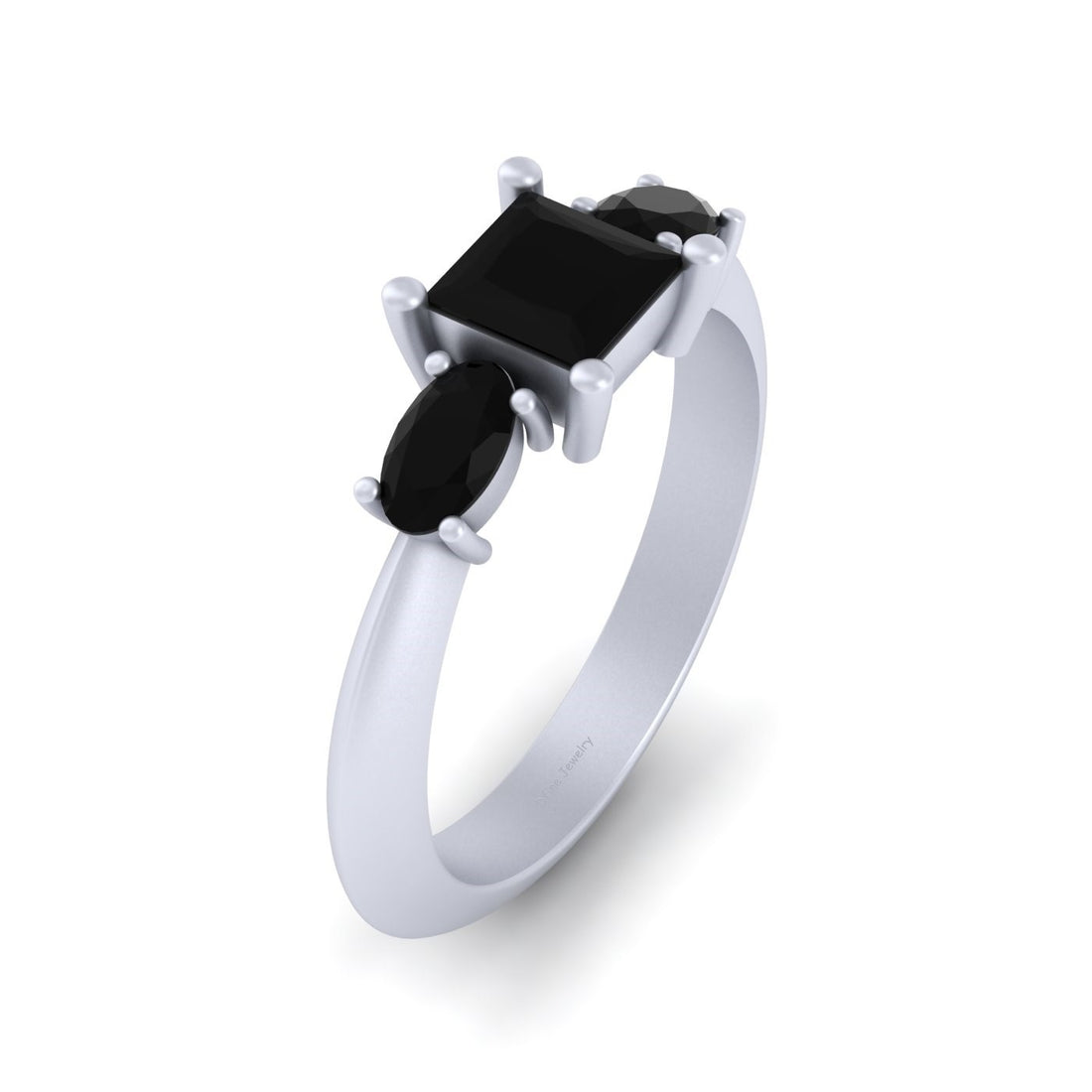 3 Stone Onyx Engagement Ring
