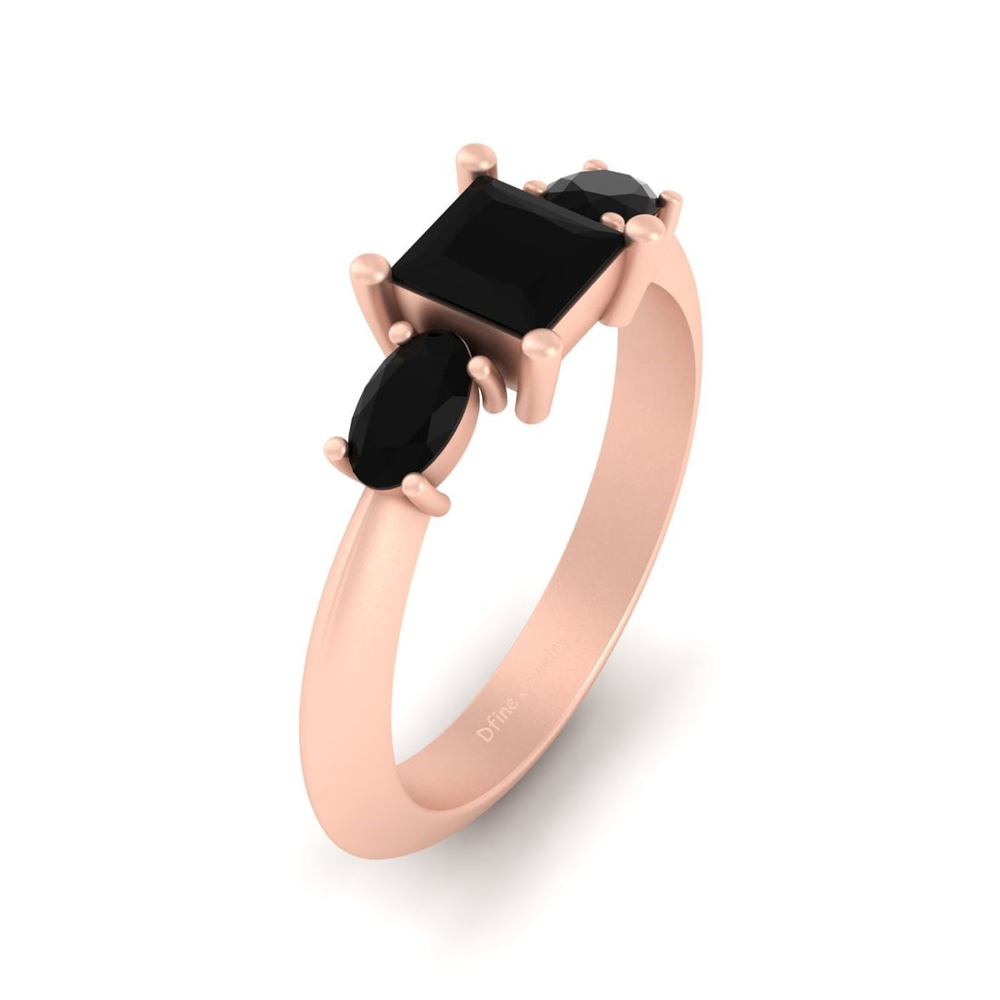 3 Stone Onyx Engagement Ring