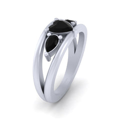 Heart Onyx Engagement Ring Split Shank 3 Stone Heart Ring 925 Sterling Silver