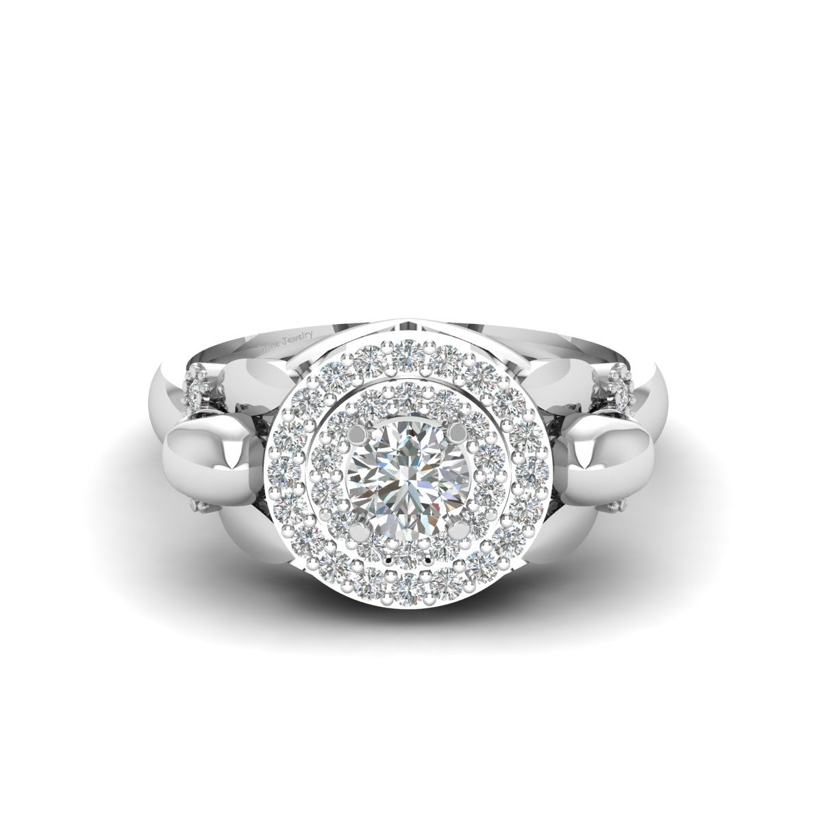 DOUBLE HALO MOISSANITE SKULL WEDDING RING
