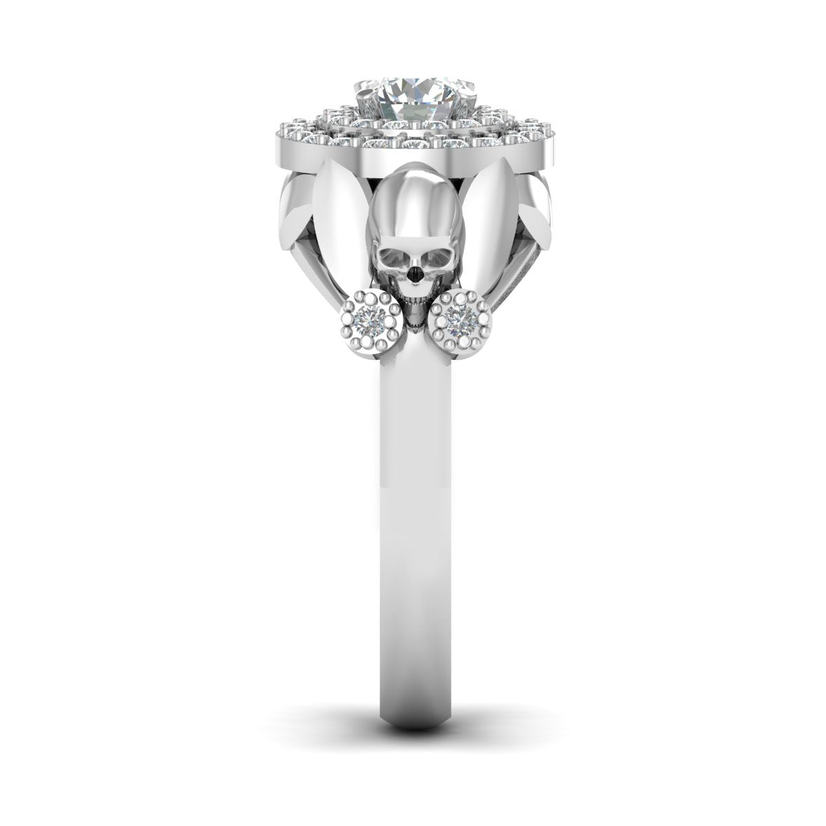 DOUBLE HALO MOISSANITE SKULL WEDDING RING
