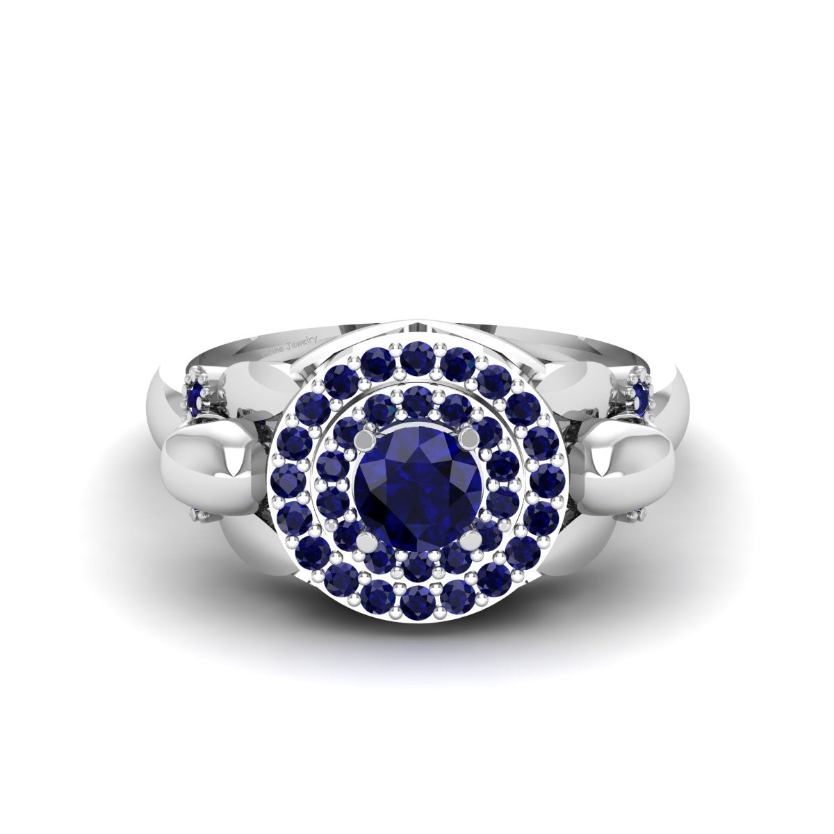 Halo Sapphire Skull Wedding Ring Set