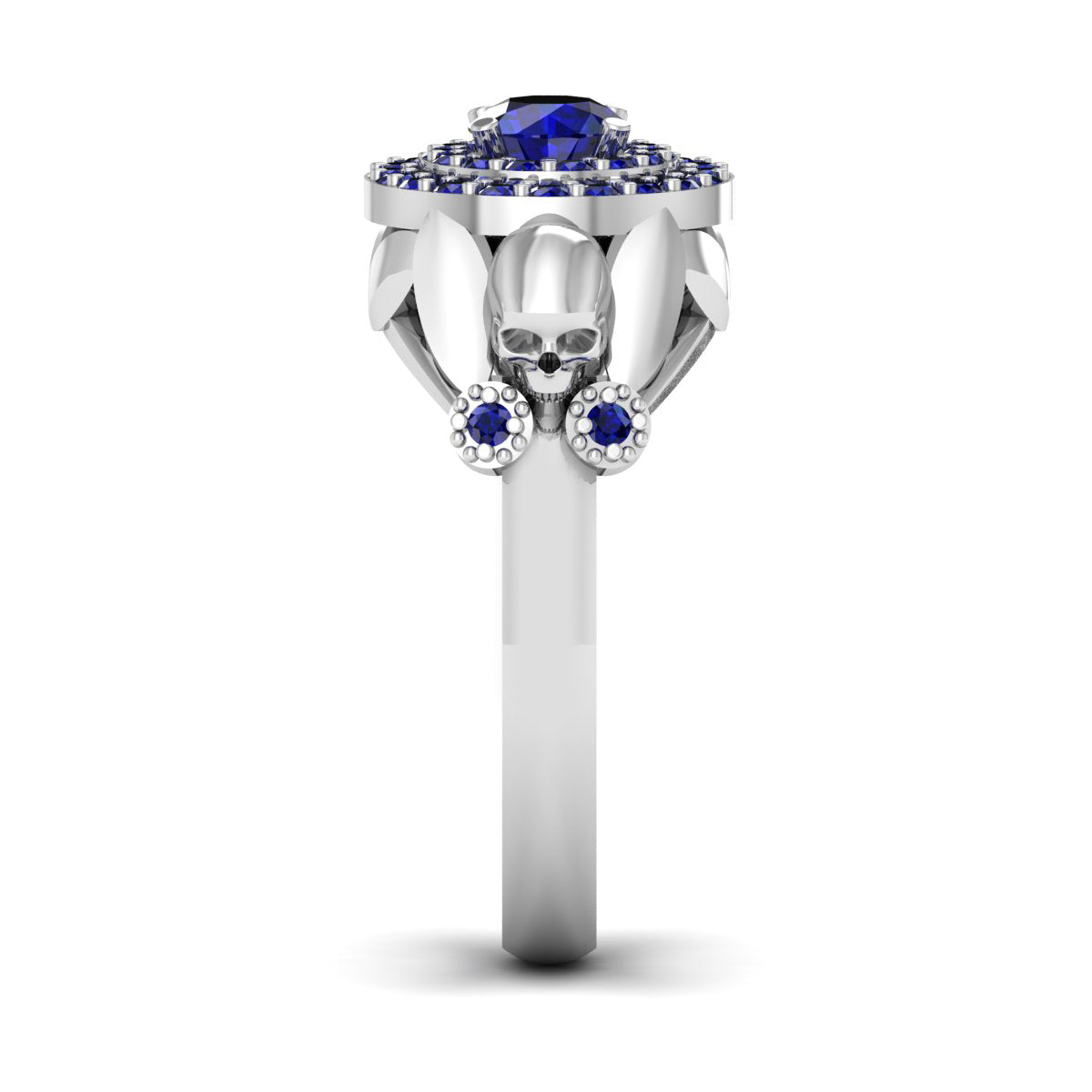 Halo Sapphire Skull Wedding Ring Set
