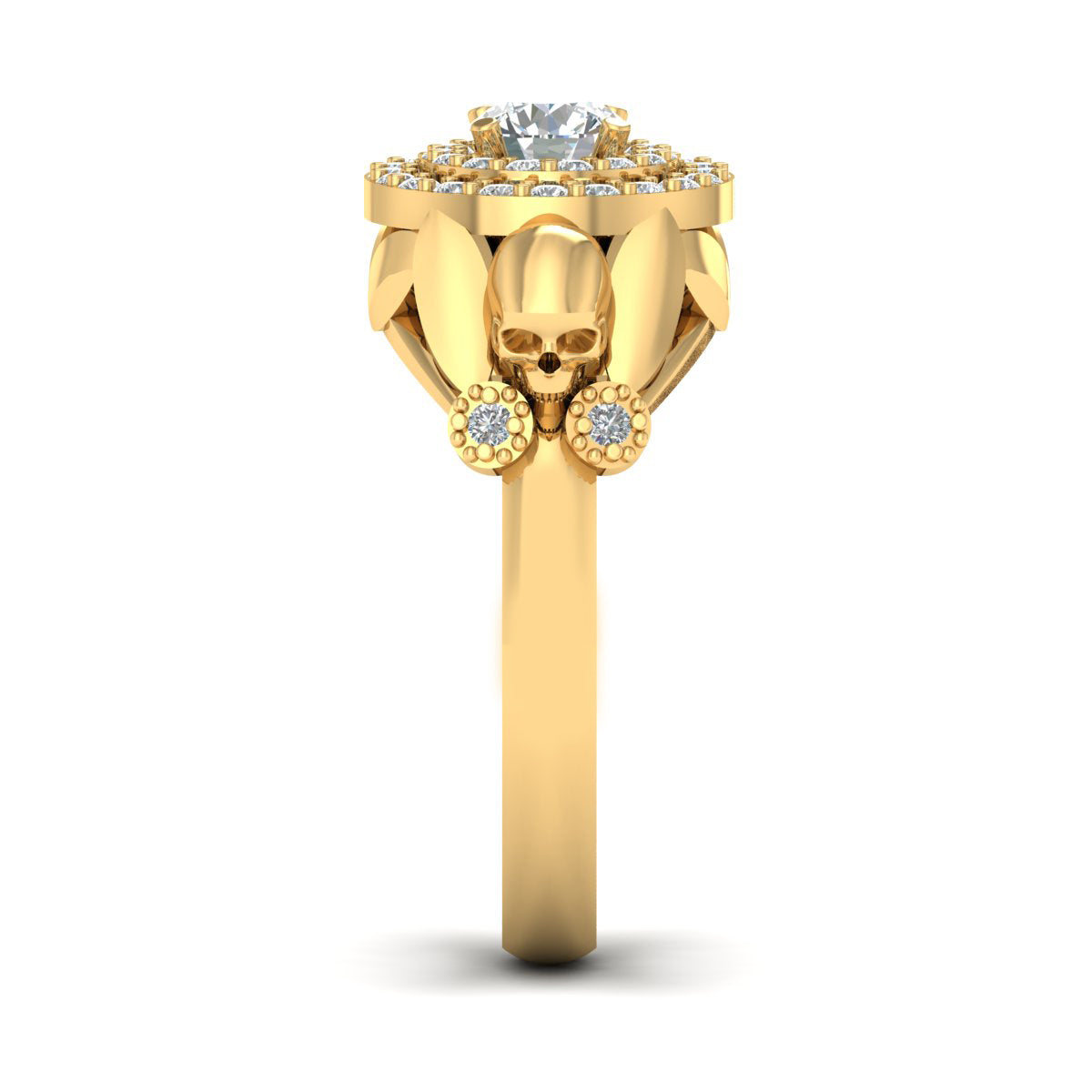 DOUBLE HALO MOISSANITE SKULL WEDDING RING