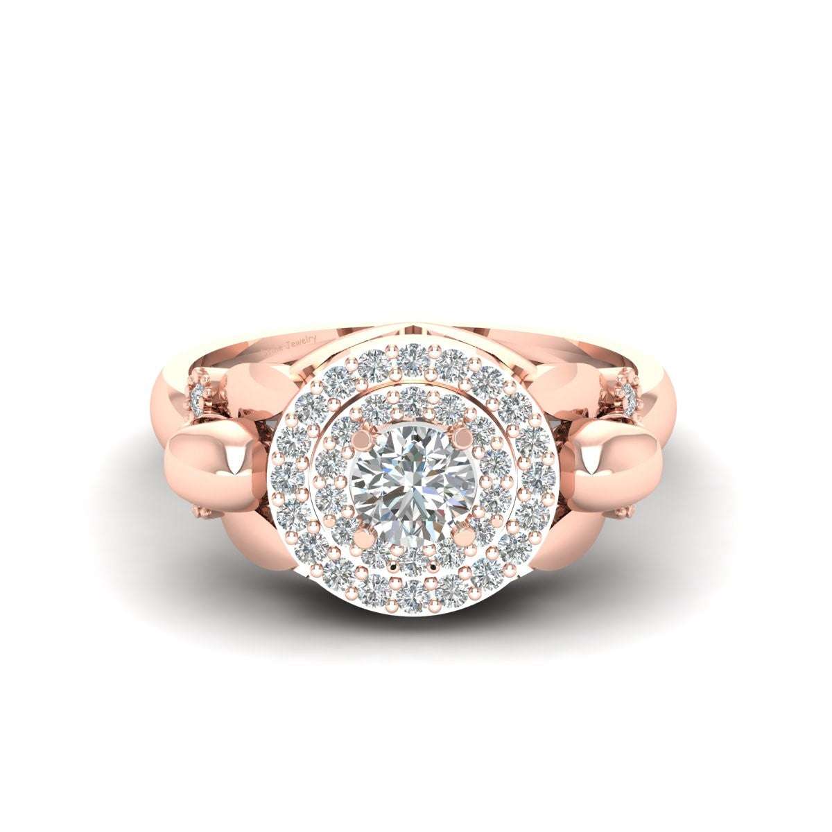 DOUBLE HALO MOISSANITE SKULL WEDDING RING