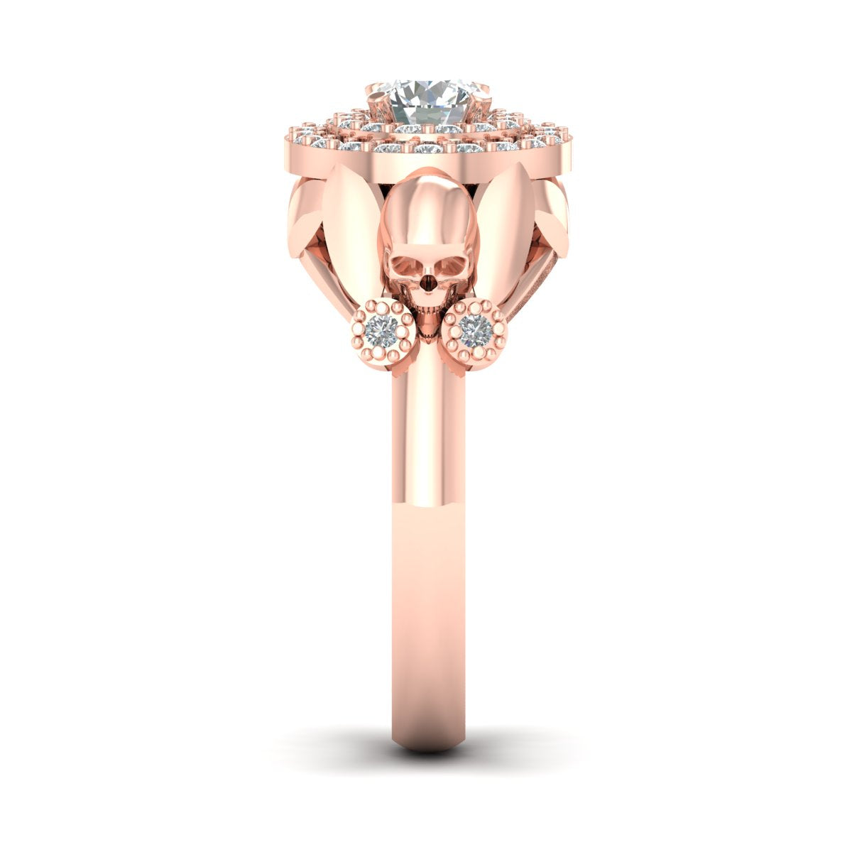 DOUBLE HALO MOISSANITE SKULL WEDDING RING