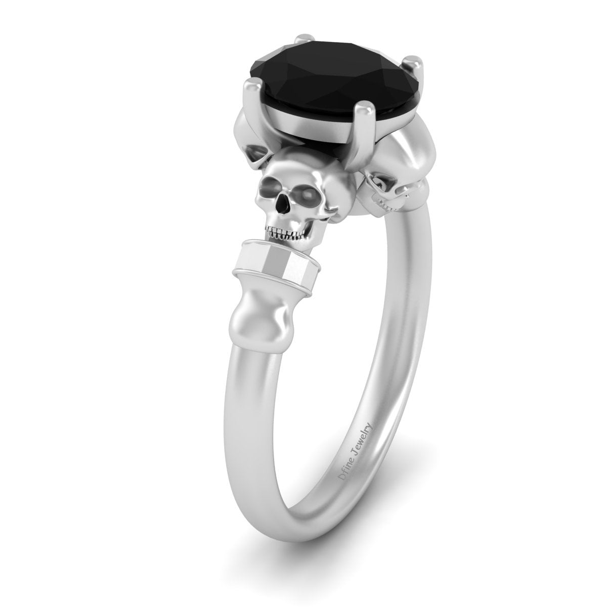 Oval Onyx Skull Engagement Ring