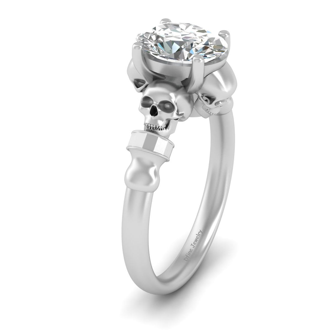 Oval Diamond Skull Wedding Ring