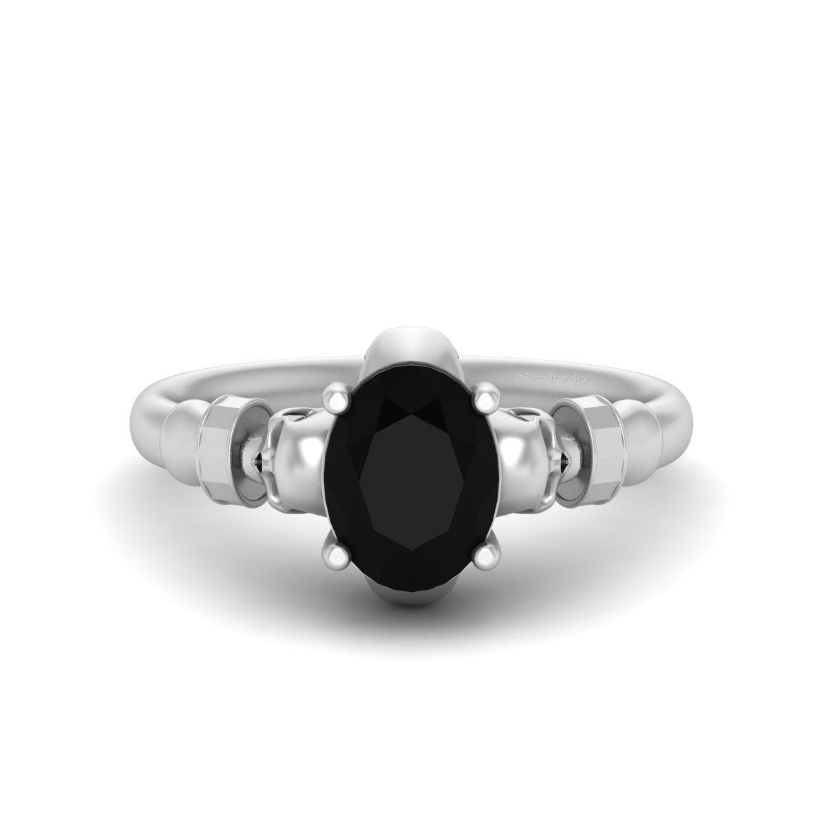 Oval Onyx Skull Engagement Ring