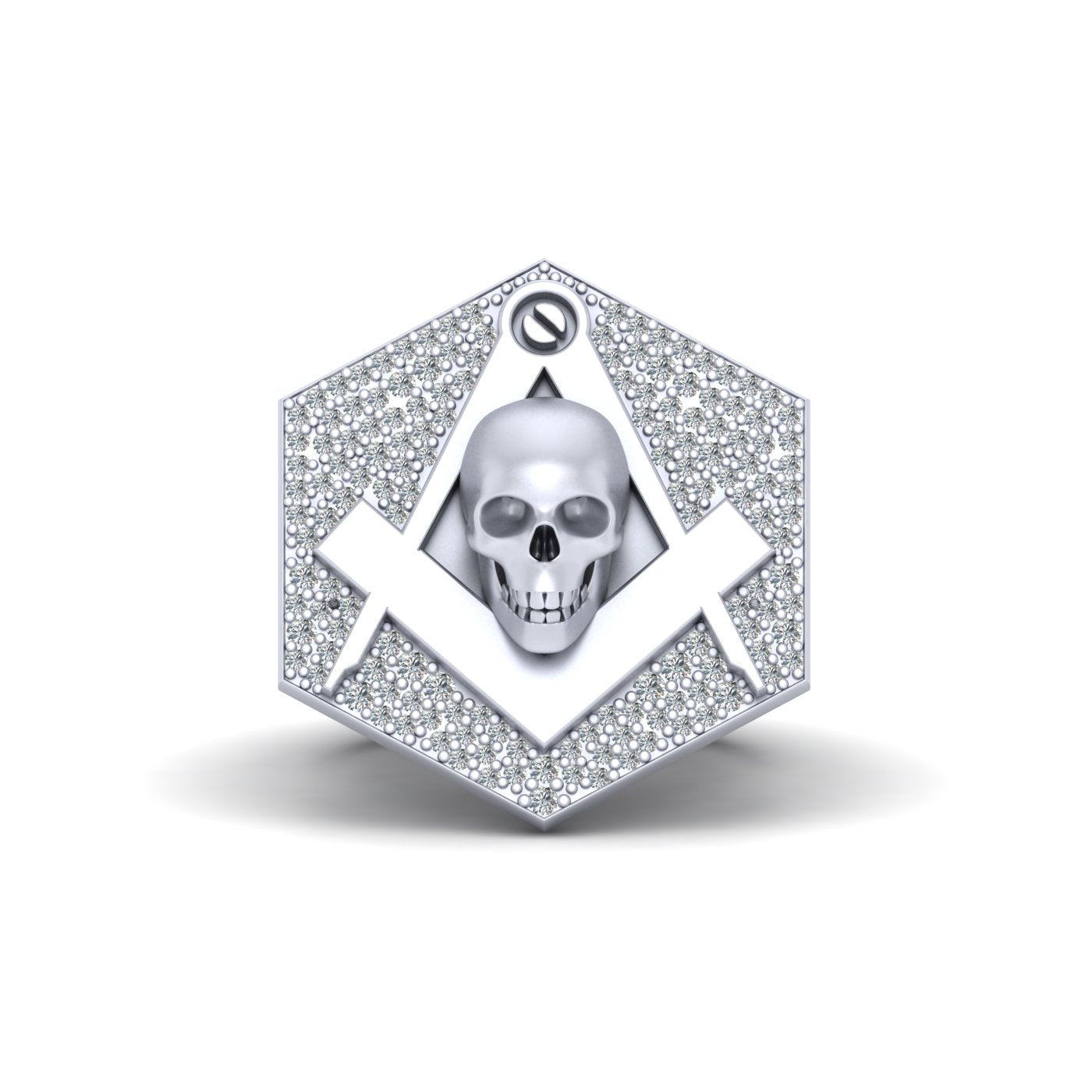 Entered Apprentice Masonic Ring, Mason Square Compass Freemason Skull Ring Made of Solid 925 Sterling Silver or Solid White Gold, Round Cut Approx 0.50cttw White Simulated Diamonds Mason Jewelry, Graduation Gift for Him.