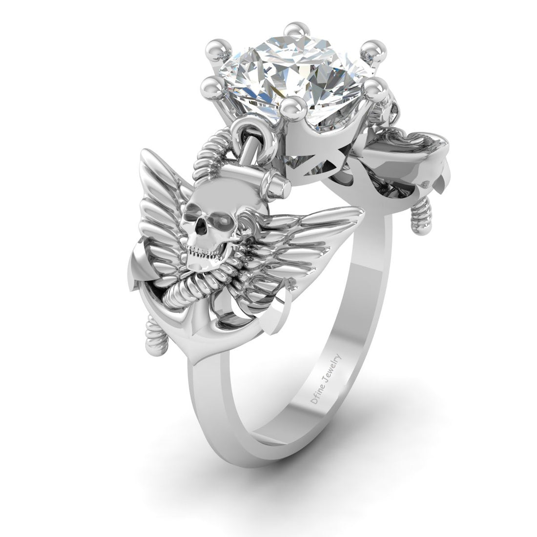 SOLITAIRE MOISSANITE SKULL WEDDING RING