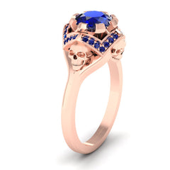 Sapphire Skull Engagement Ring Gothic Skull Ring Rose Gold