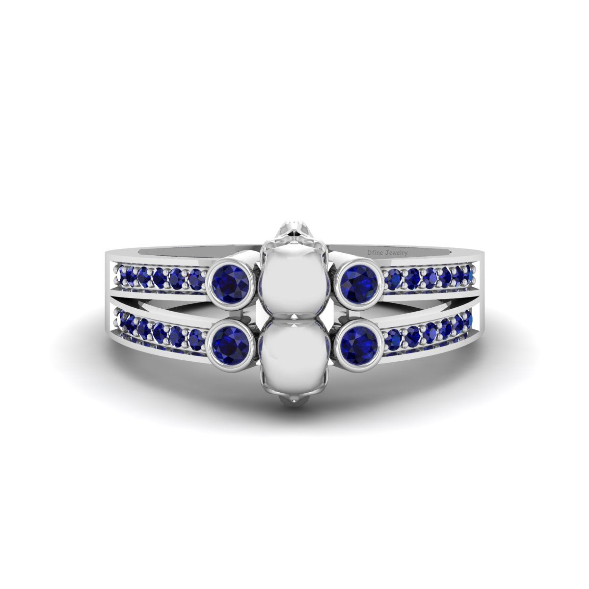 Halo Sapphire Skull Wedding Ring Set