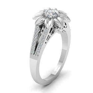 Diamond Skull Flower Ring Gothic Skull Engagement Ring Silver