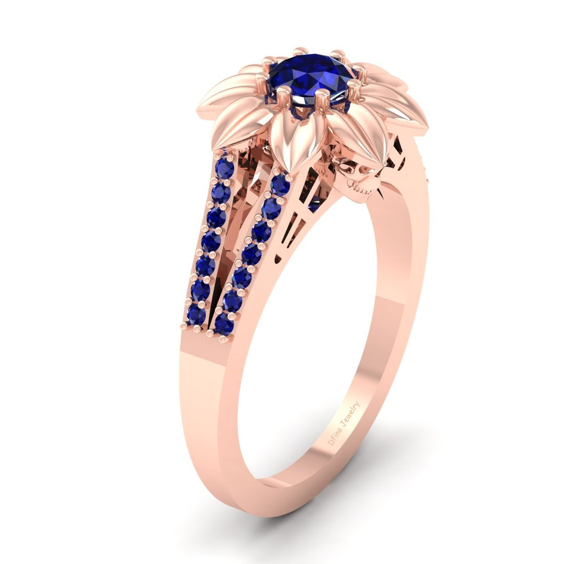 Sapphire Skull Flower Ring